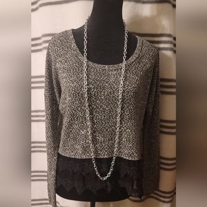 CHARLOTTE Russe knit top with front bottom  black lace